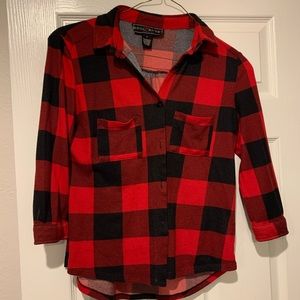 Buffalo check 3/4 sleeve button up plaid shirt